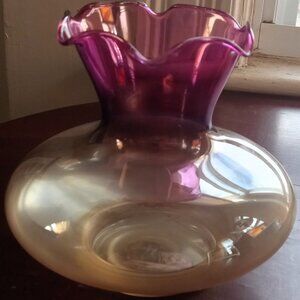 2022 Dickey Glass Bubble Bud Vase W/ Ruffled Edges - Cream & Purple Colors